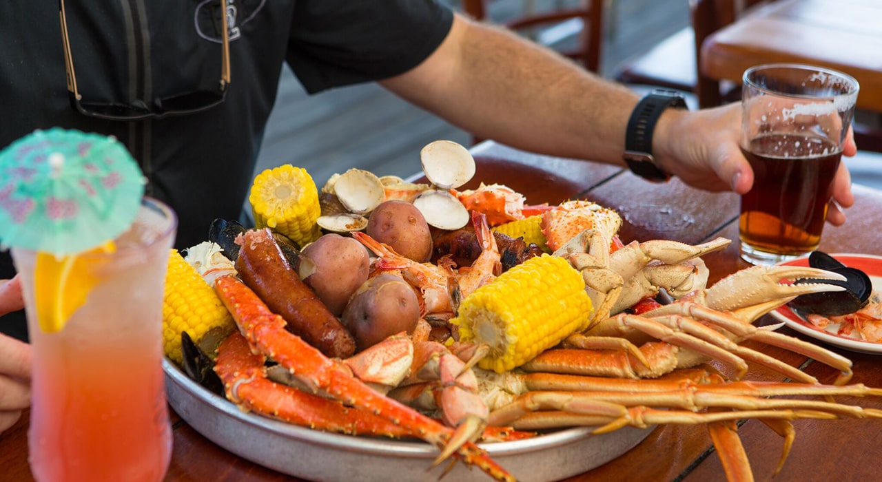 large plate of crab and other seafood