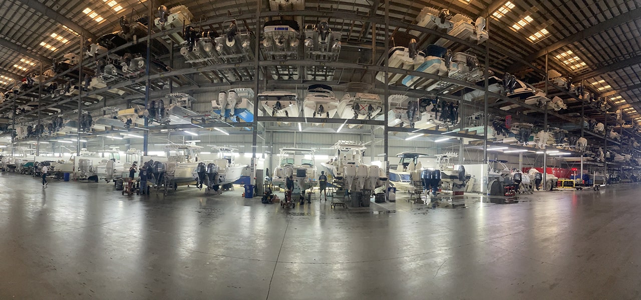 indoor dry boat storage facility at Bahamas