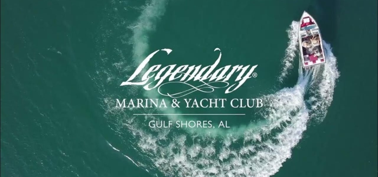 legendary logo over boat and water