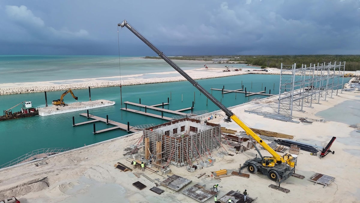 Aerial of the Construction Progress at Blue Water Cay in The Bahamas